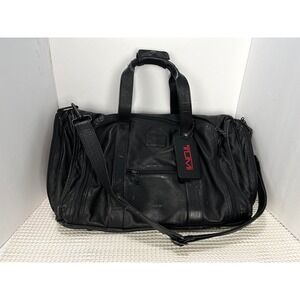 Tumi Black Leather Expandable Satchel Weekender Carry On Travel Bag